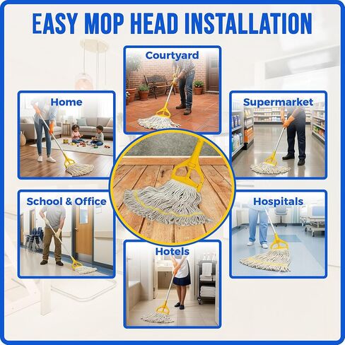 Nine Forty Industrial and Commercial-Grade Looped End Wet Mop - String Mop with 42"-72" Adjustable Aluminum Handle Length - Flip Grip Clamp - for Optimal Absorption and Durability - Blue in Saudi Arabia