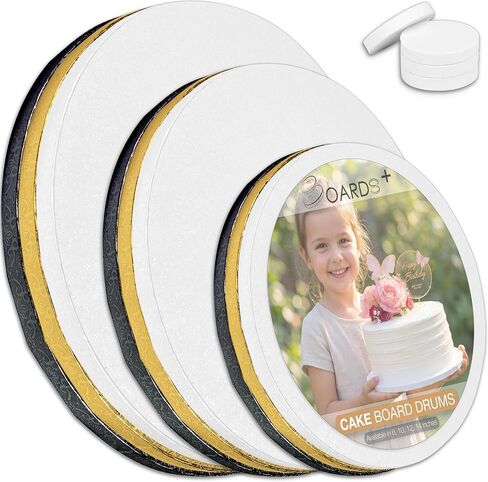 9 عبوات من براميل لوح الكيك بثلاثة أحجام (8، 10، 12 بوصة) وبثلاثة ألوان (أبيض، أسود، ذهبي) | دوائر كعكة سميكة بقطر 1/2 بوصة، متينة ومضادة للدهون | أدوات دعم مجانية | مثالية للكعك الثقيل/المتدرج in Kuwait