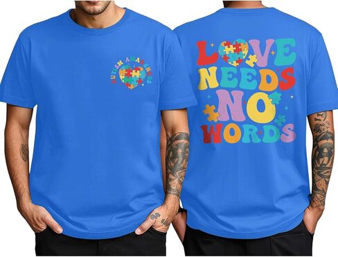 Autism Awareness Shirt Men Love Needs No Words Tshirt Autism Acceptance Shirt Heart Puzzle Piece Tee Gifts in Kuwait