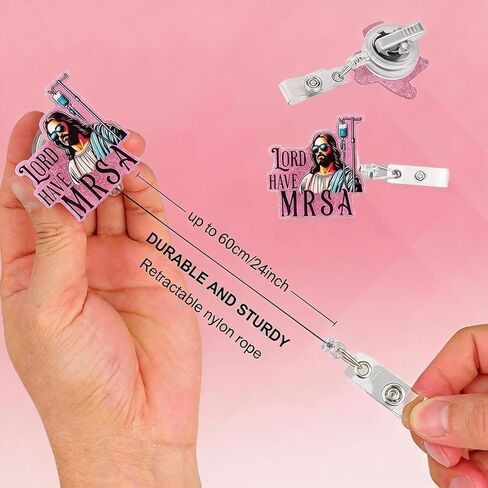 Funny Nurse Badge Reel “Lord Have MRSA" Cute Retractable ID Holder with Alligator Clip for Nurses & Healthcare Workers in Saudi Arabia