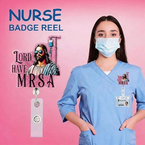 Funny Nurse Badge Reel “Lord Have MRSA" Cute Retractable ID Holder with Alligator Clip for Nurses & Healthcare Workers in Saudi Arabia