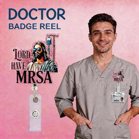 Funny Nurse Badge Reel “Lord Have MRSA" Cute Retractable ID Holder with Alligator Clip for Nurses & Healthcare Workers in Saudi Arabia