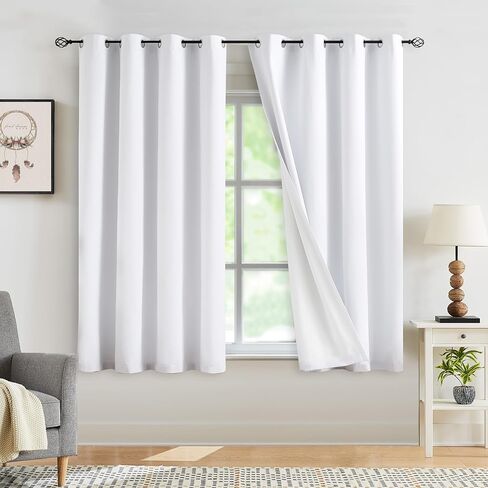 Jubilantex ستائر تعتيم من الكتان الأبيض النقي بطول 63 بوصة لغرفة النوم، نافذة صغيرة للمزرعة، ستائر نافذة تعتيم كاملة لتوفير الطاقة لغرفة المعيشة، حلقة معدنية علوية 54 بوصة × 63 بوصة 2 لوح in Kuwait