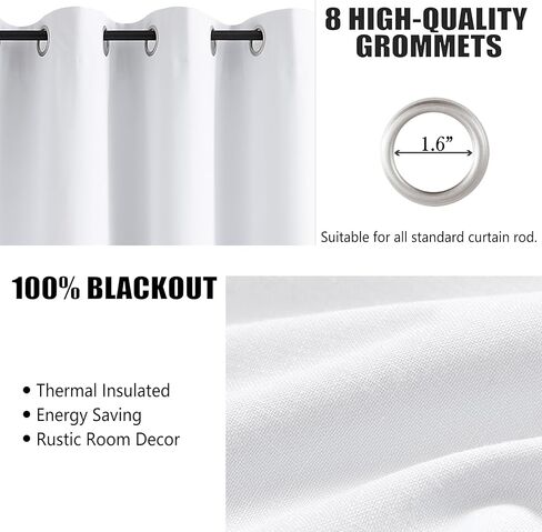 Jubilantex ستائر تعتيم من الكتان الأبيض النقي بطول 63 بوصة لغرفة النوم، نافذة صغيرة للمزرعة، ستائر نافذة تعتيم كاملة لتوفير الطاقة لغرفة المعيشة، حلقة معدنية علوية 54 بوصة × 63 بوصة 2 لوح in Kuwait