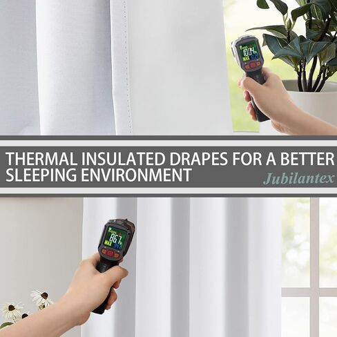 Jubilantex ستائر تعتيم من الكتان الأبيض النقي بطول 63 بوصة لغرفة النوم، نافذة صغيرة للمزرعة، ستائر نافذة تعتيم كاملة لتوفير الطاقة لغرفة المعيشة، حلقة معدنية علوية 54 بوصة × 63 بوصة 2 لوح in Kuwait