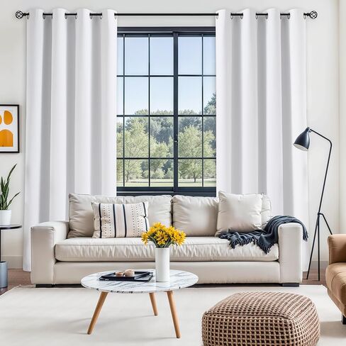 Jubilantex ستائر تعتيم من الكتان الأبيض النقي بطول 63 بوصة لغرفة النوم، نافذة صغيرة للمزرعة، ستائر نافذة تعتيم كاملة لتوفير الطاقة لغرفة المعيشة، حلقة معدنية علوية 54 بوصة × 63 بوصة 2 لوح in Kuwait