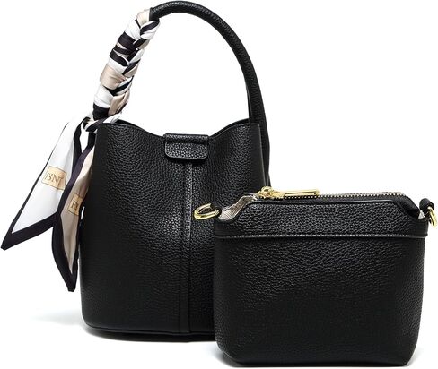 حقيبة كروس نسائية صغيرة مصنوعة من الجلد الصناعي، حقيبة كتف صغيرة على شكل دلو مع وشاح، وحزام كتف قابل للفصل in Kuwait