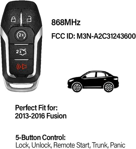 Replacement for 2013 2014 2015 2016 Ford Fusion Key Fob Remote Control M3N-A2C31243600 5 Buttons 49 868MHz in Saudi Arabia
