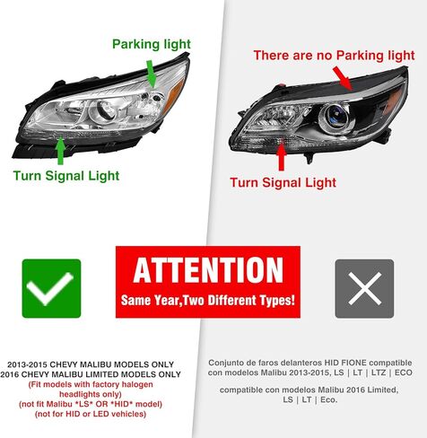 Headlight Assembly for Chevy Malibu 2013 2014 2015 fit 2016 Malibu Limited 4-Door Headlamp Replacement Left and Right - Chrome Housing in Saudi Arabia