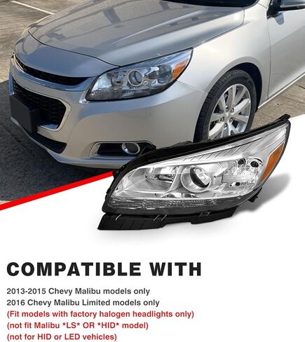 Headlight Assembly for Chevy Malibu 2013 2014 2015 fit 2016 Malibu Limited 4-Door Headlamp Replacement Left and Right - Chrome Housing in Saudi Arabia