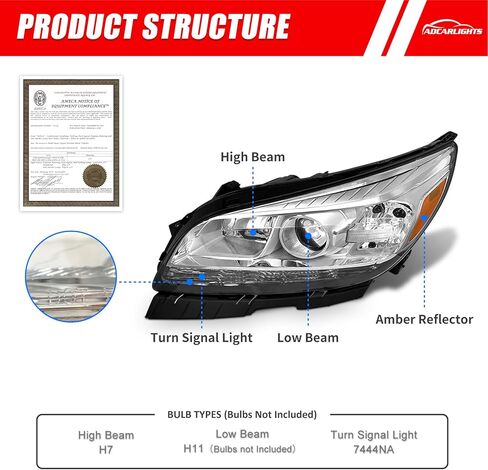 Headlight Assembly for Chevy Malibu 2013 2014 2015 fit 2016 Malibu Limited 4-Door Headlamp Replacement Left and Right - Chrome Housing in Saudi Arabia