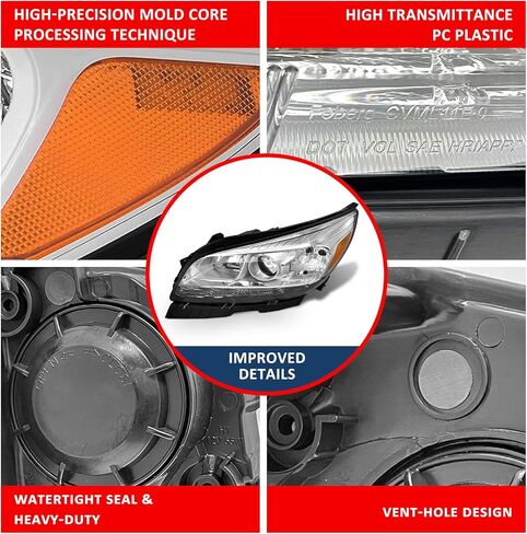 Headlight Assembly for Chevy Malibu 2013 2014 2015 fit 2016 Malibu Limited 4-Door Headlamp Replacement Left and Right - Chrome Housing in Saudi Arabia