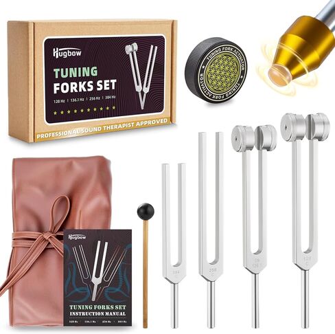 Tuning Forks for Healing, Aluminum Alloy Tuning Fork 128Hz, 136.1Hz, 256Hz, 384Hz, Hockey Puck Activator & Gem feet, Weighted & Unweighted Tuning Fork Set with Vegan Leather Pouch in Kuwait