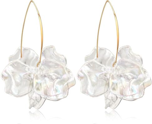 Exaggerated Bohemian Resin Rose Flower Petal Dangle Drop Earrings Long Acrylic Tiered Floral Tassel Earring for Women in Saudi Arabia