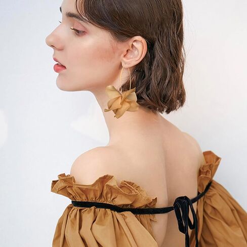 Exaggerated Bohemian Resin Rose Flower Petal Dangle Drop Earrings Long Acrylic Tiered Floral Tassel Earring for Women in Saudi Arabia