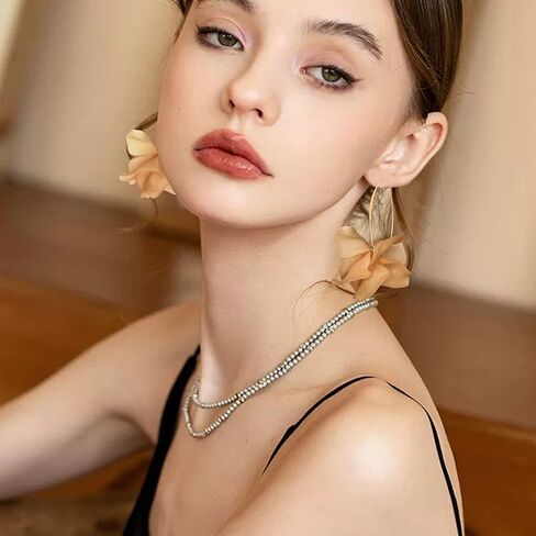 Exaggerated Bohemian Resin Rose Flower Petal Dangle Drop Earrings Long Acrylic Tiered Floral Tassel Earring for Women in Saudi Arabia