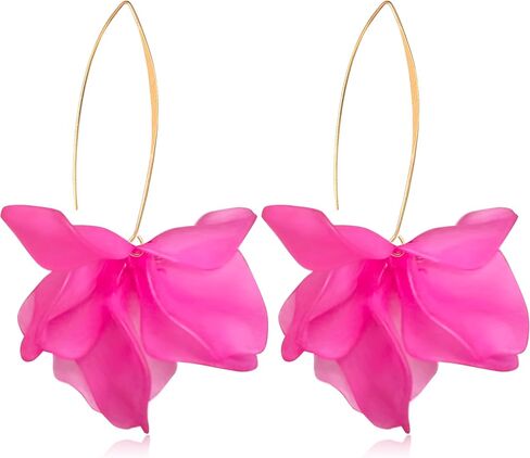 Exaggerated Bohemian Resin Rose Flower Petal Dangle Drop Earrings Long Acrylic Tiered Floral Tassel Earring for Women in Saudi Arabia