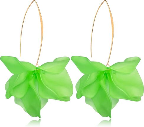 Exaggerated Bohemian Resin Rose Flower Petal Dangle Drop Earrings Long Acrylic Tiered Floral Tassel Earring for Women in Saudi Arabia