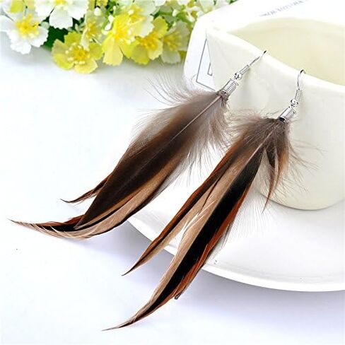 Lureme Bohemian Style Brown Feathers Dangle Earrings (02004756) (Brown) in Saudi Arabia