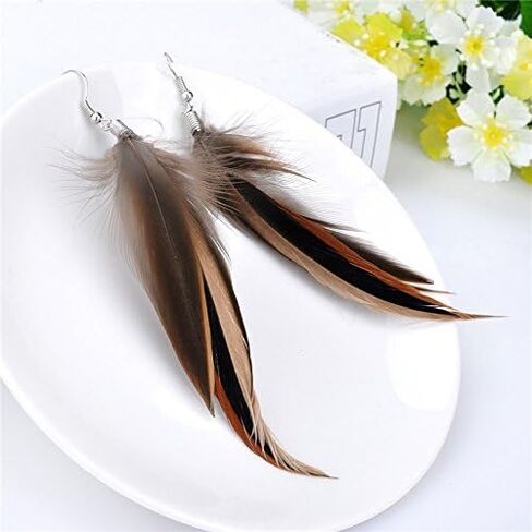 Lureme Bohemian Style Brown Feathers Dangle Earrings (02004756) (Brown) in Saudi Arabia