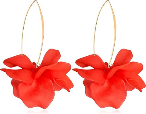 Exaggerated Bohemian Resin Rose Flower Petal Dangle Drop Earrings Long Acrylic Tiered Floral Tassel Earring for Women in Saudi Arabia