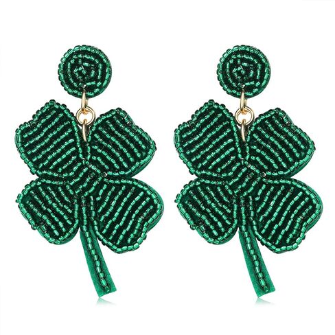Boderier St Patrick's Day Earrings Green Leprechaun Beaded Pom Pom Fashion Earrings Lucky Irish Drop Dangle Earrings Party Costume Accessories for Women in Saudi Arabia
