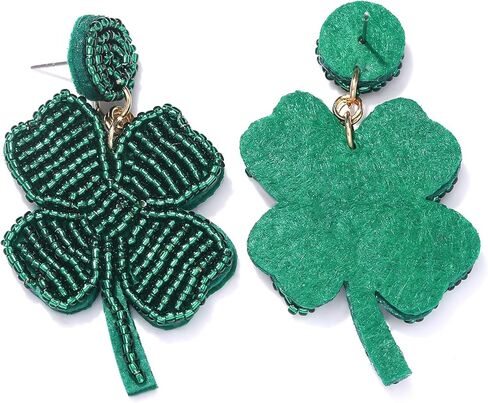 Boderier St Patrick's Day Earrings Green Leprechaun Beaded Pom Pom Fashion Earrings Lucky Irish Drop Dangle Earrings Party Costume Accessories for Women in Saudi Arabia