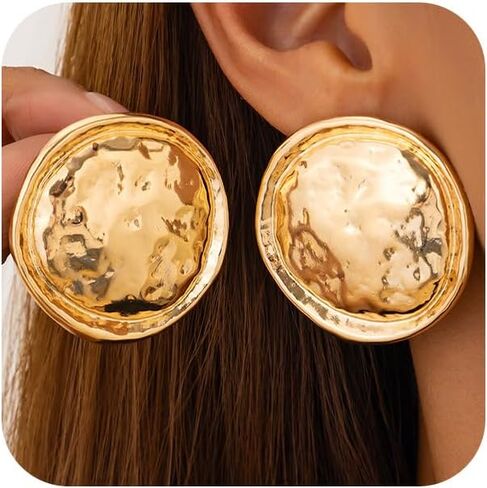 Large Hammered Round Statement Earrings for Women Exaggerated Big Geometric Hammer Dangle Earring Vintage Chunky Dangly Prom Holiday Hanging Jewelry in Saudi Arabia