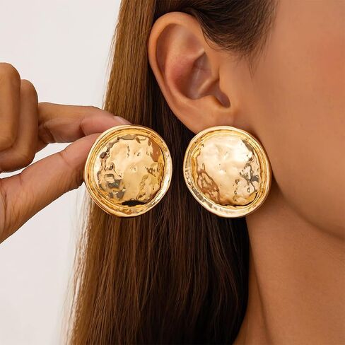 Large Hammered Round Statement Earrings for Women Exaggerated Big Geometric Hammer Dangle Earring Vintage Chunky Dangly Prom Holiday Hanging Jewelry in Saudi Arabia