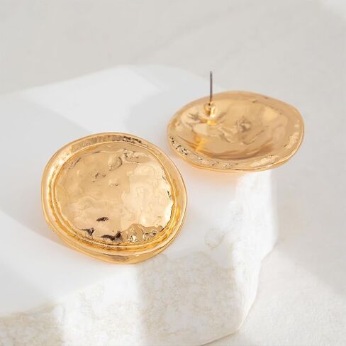 Large Hammered Round Statement Earrings for Women Exaggerated Big Geometric Hammer Dangle Earring Vintage Chunky Dangly Prom Holiday Hanging Jewelry in Saudi Arabia