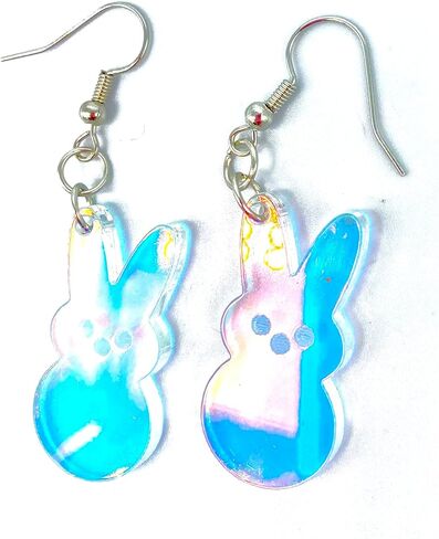 أقراط Dangly Bunny PEEPS، متغيرة الألوان، مصنوعة يدويًا من الأكريليك الفاخر المقطوع بالليزر، شفافة جزئيًا in Saudi Arabia