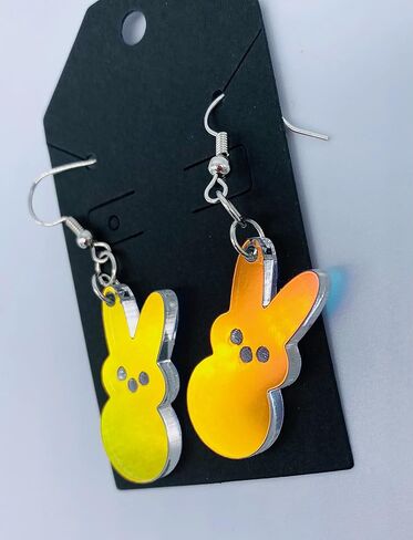 أقراط Dangly Bunny PEEPS، متغيرة الألوان، مصنوعة يدويًا من الأكريليك الفاخر المقطوع بالليزر، شفافة جزئيًا in Saudi Arabia