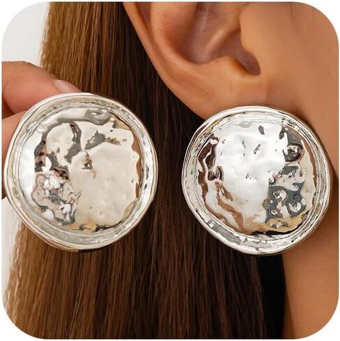 Large Hammered Round Statement Earrings for Women Exaggerated Big Geometric Hammer Dangle Earring Vintage Chunky Dangly Prom Holiday Hanging Jewelry in Kuwait