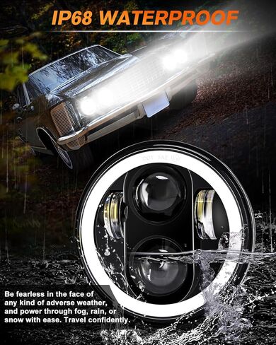 مصباح أمامي LED 5 3/4 5.75 بوصة مع مصباح أمامي Amber Halo DRL LED لجهاز عرض مختوم متوافق مع Kenworth W900 Challenger Gran Torino P-eterbilt 352 (4 قطع) in Kuwait