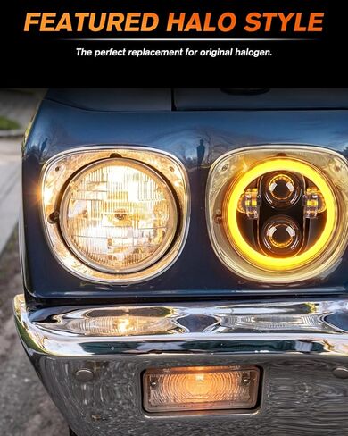 مصباح أمامي LED 5 3/4 5.75 بوصة مع مصباح أمامي Amber Halo DRL LED لجهاز عرض مختوم متوافق مع Kenworth W900 Challenger Gran Torino P-eterbilt 352 (4 قطع) in Kuwait