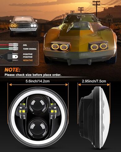 مصباح أمامي LED 5 3/4 5.75 بوصة مع مصباح أمامي Amber Halo DRL LED لجهاز عرض مختوم متوافق مع Kenworth W900 Challenger Gran Torino P-eterbilt 352 (4 قطع) in Kuwait