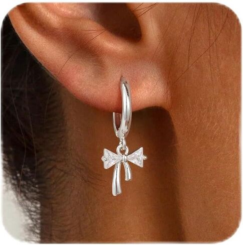 Dangle Gold Bow Earrings for Women Trendy Cute 14k Gold Plated Huggie Hoop Drop Pearl Earrings Small Hypoallergenic Jewelry Gifts in Kuwait