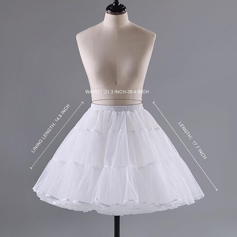 NOLORIA Short Medium-High Volume A-Line Puffy Lolita Petticoat with Bound Hem, 17.7" Lightweight Hoopless Crinoline Underskirt with Cotton Lining White in Saudi Arabia