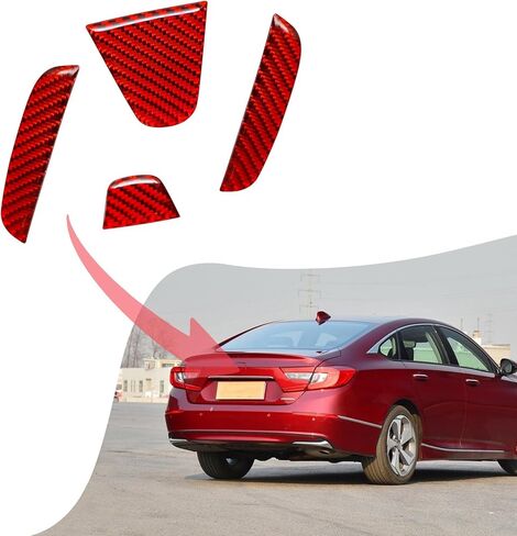 SUNJIKA Compatible with Carbon Fiber Car Trunk Rear Tailgate Trim Sticker Car Back Badge Decal Accessory for Honda Accord 2018 2019 2020 2021 2022 2023 2024 4PCS (Red) in Saudi Arabia