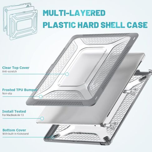 Hybird Case Compatible for MacBook Air 13.3" 2020/2018,Classic Business Honeycomb PC Hard Shell + TPU Cover with Foldable Kickstand in Saudi Arabia