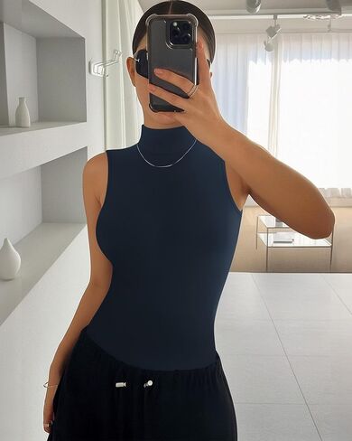 Women's Mock Turtleneck Tank Tops 2025 Slim Fitteds Sleeveless Tops Basic Casual Tee Shirts in Saudi Arabia