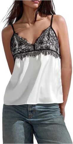 Women's Lace Patchwork Cami Tops Spaghetti Strap Cami Shirts Summer Tops in Saudi Arabia