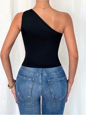 WDIRARA Women's One Shoulder Tops Metal Decor Sleeveless Ruched Tank Dressy Crop Tops in Saudi Arabia