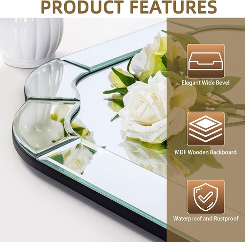 مرايا غرفة المعيشة مقاس 39.4 بوصة × 27.6 بوصة للجدار، مرآة حائط مقوسة مزخرفة بزاوية مستديرة مموجة مشطوفة للحمام وغرفة الطعام وطريق الدخول in Kuwait