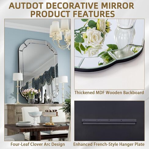 مرايا غرفة المعيشة مقاس 39.4 بوصة × 27.6 بوصة للجدار، مرآة حائط مقوسة مزخرفة بزاوية مستديرة مموجة مشطوفة للحمام وغرفة الطعام وطريق الدخول in Kuwait