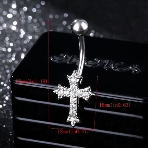 14G Rhinestone Cross Belly Button Rings for Women Sparkling CZ Paved Cross Navel Rings Belly Piercing Barbell Belly Piercing Jewelry Gold Silver in Saudi Arabia