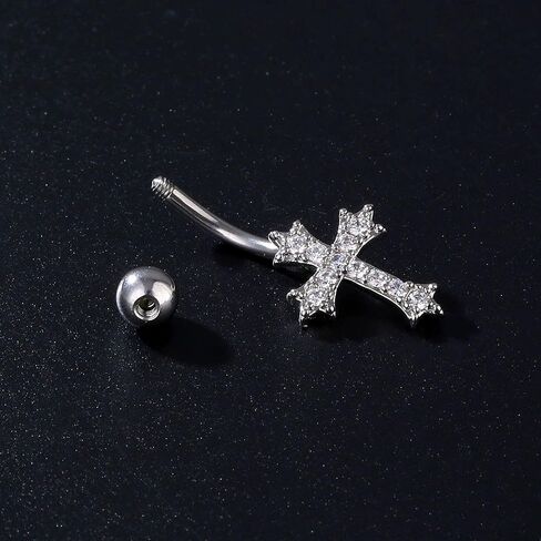 14G Rhinestone Cross Belly Button Rings for Women Sparkling CZ Paved Cross Navel Rings Belly Piercing Barbell Belly Piercing Jewelry Gold Silver in Saudi Arabia