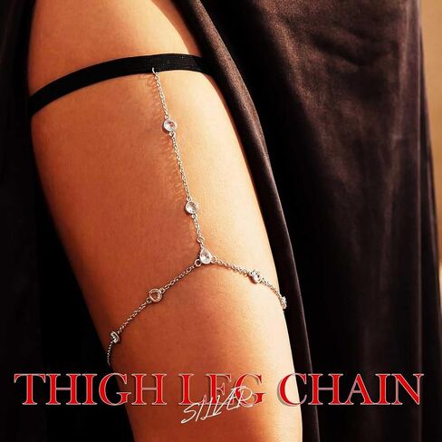 Beaded Thigh Leg Chain Silver Summer Beach Y Leg Accessories for Women in Kuwait