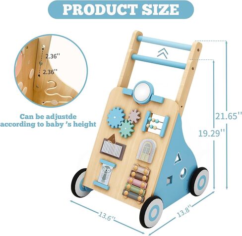 Wooden Baby Walker, Baby Push Walker Adjustable Height and Speed Multiple Learning Activity Walker Baby Walker with Wheels for Girls 6-12 Months, Pink in Saudi Arabia