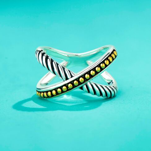 UNY JEWEL Twisted Cable Criss Cross Caviar Dots Ring Designer Inspired Women Bands Eternity Statement Jewelry in Saudi Arabia